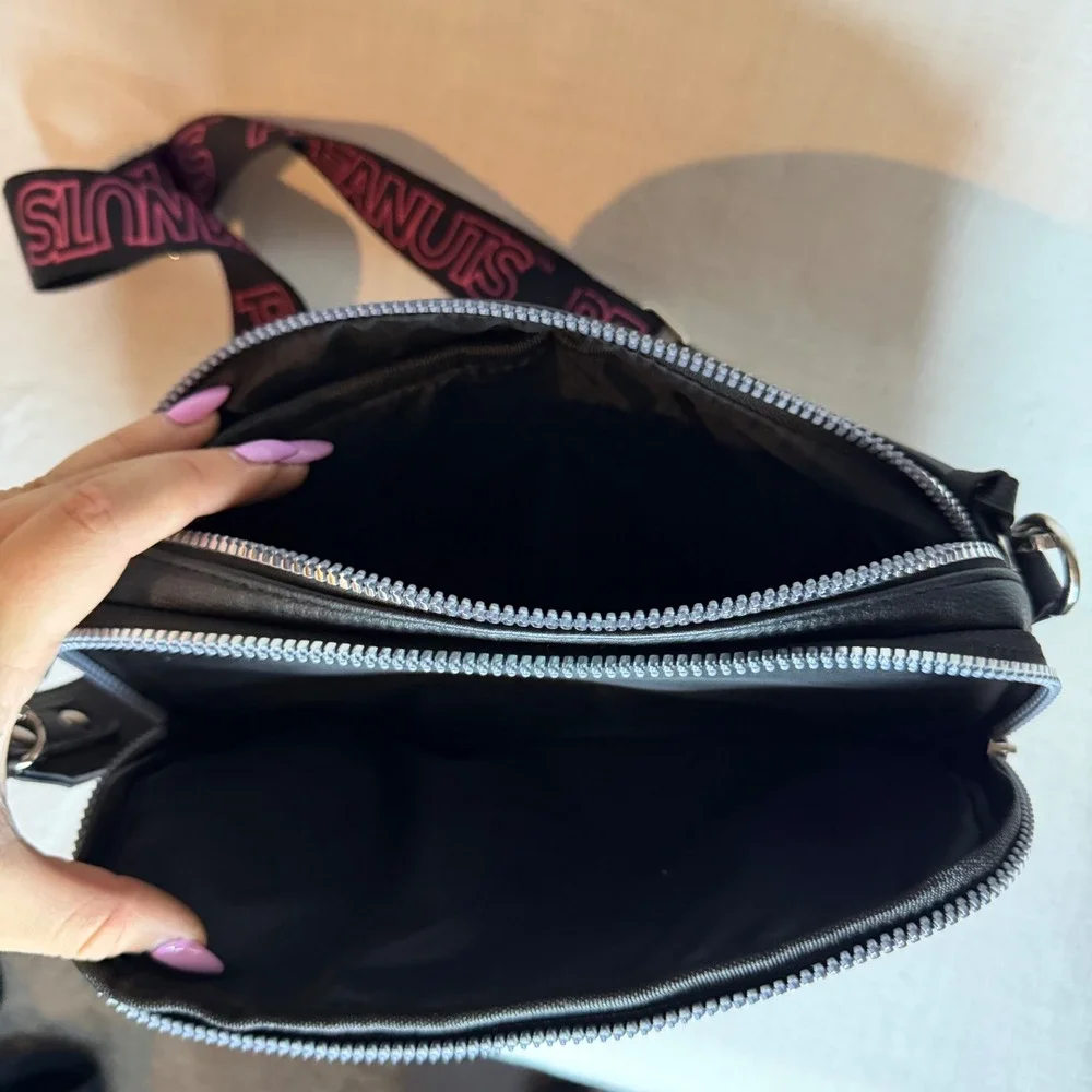 Peanuts Snoopy Woodstock Crossbody Bag Pink Black Camera Bag Faux Leather